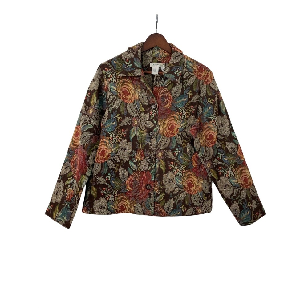Coldwater Creek PM Tapestry Floral Jacket Blazer Cottagecore Artsy Boho Brown